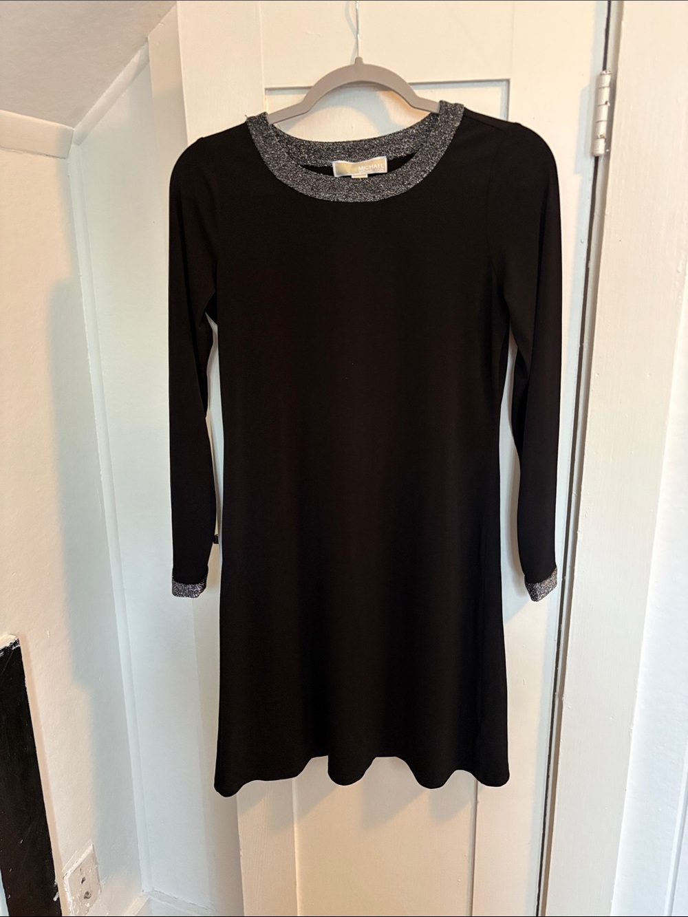 Michael Kors Black Midi Dress with Silver Trim